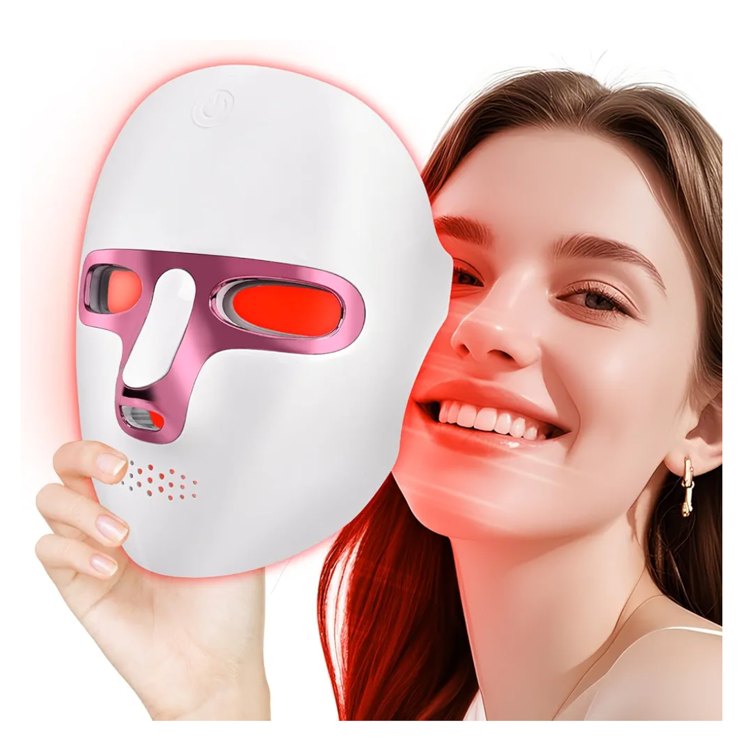 SDKWDH Red Light Photon Facial Mask, Wireless Rechargeable & Ergonomic Design with NIR, Portable for Home & Travel, Gold