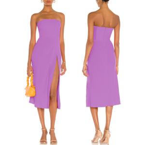 ALENDA DANMOS Women Strapless Midi Dress Tube Top Off Shoulder Summer Dress Thigh High Slit Cocktail Party Dress DD087 (Purple, M)
