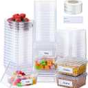 18 oz 50 Pack Small Square Deli Containers with Lids Plastic Freezer Food Reusable Meal Dessert Ice Cream Containers with Labels for Takeout Meal Storage Microwave Freezer Safe(Clear)