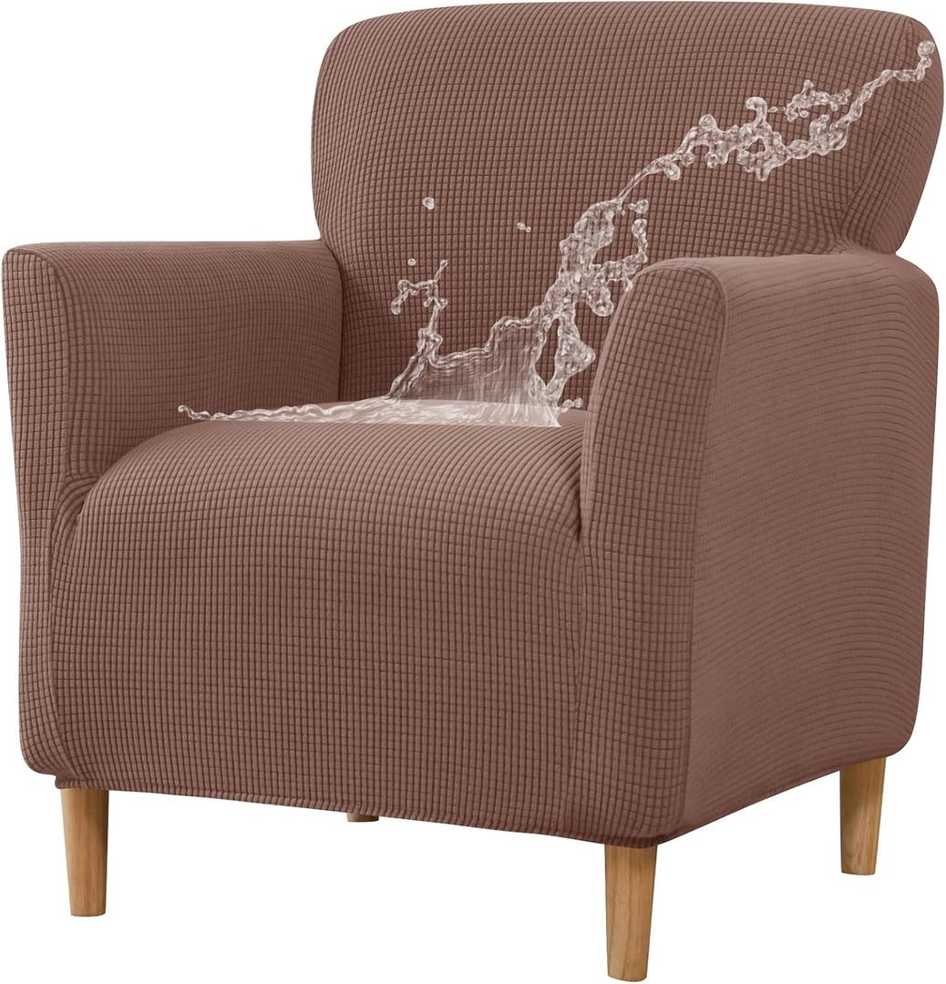 Gollense Banquet Armchair Slipcover Small Accent Chair Slipcovers with Arms Stretch Chair Covers for Living Room Waterproof Club Chair Cover Anti Slip Pet Friendly (Waffle-Light Coffee, 1PCS)