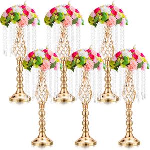 Funrous 6 Pcs Gold Centerpiece Stands for Wedding Tables, 19.3" Tall Crystal Flower Stand, Metal Floral Vase Centerpieces for Wedding Reception Party Tables Decorations
