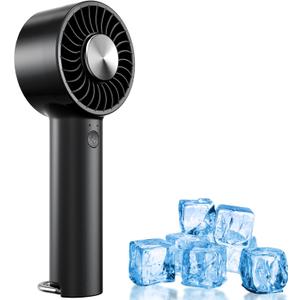 Portable Ice Cooling Handheld Fan with Semiconductor Cooling Plate, USB Rechargeable Personal Turbo Mini Hand Held Fan that Blow Cold Air, 5 Speeds Ice Cooler, Gift for Womens, Mens, Travel, Outdoor (Black)