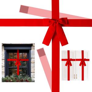 Red Velvet Cabinet Ribbon Bows, Thick Velvet Bow for Christmas Cabinets, Furniture, and Kitchen Decoration, 4 Pcs