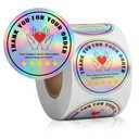 Fulmoon 2 Inch Thank You for Your Order Stickers 5 Star Review Delivery Label Freshness Food Delivery Accessories 5 Star Rating Reminder for Shopper Grocery Takeout Driver (Round,Holographic,500 Pcs)