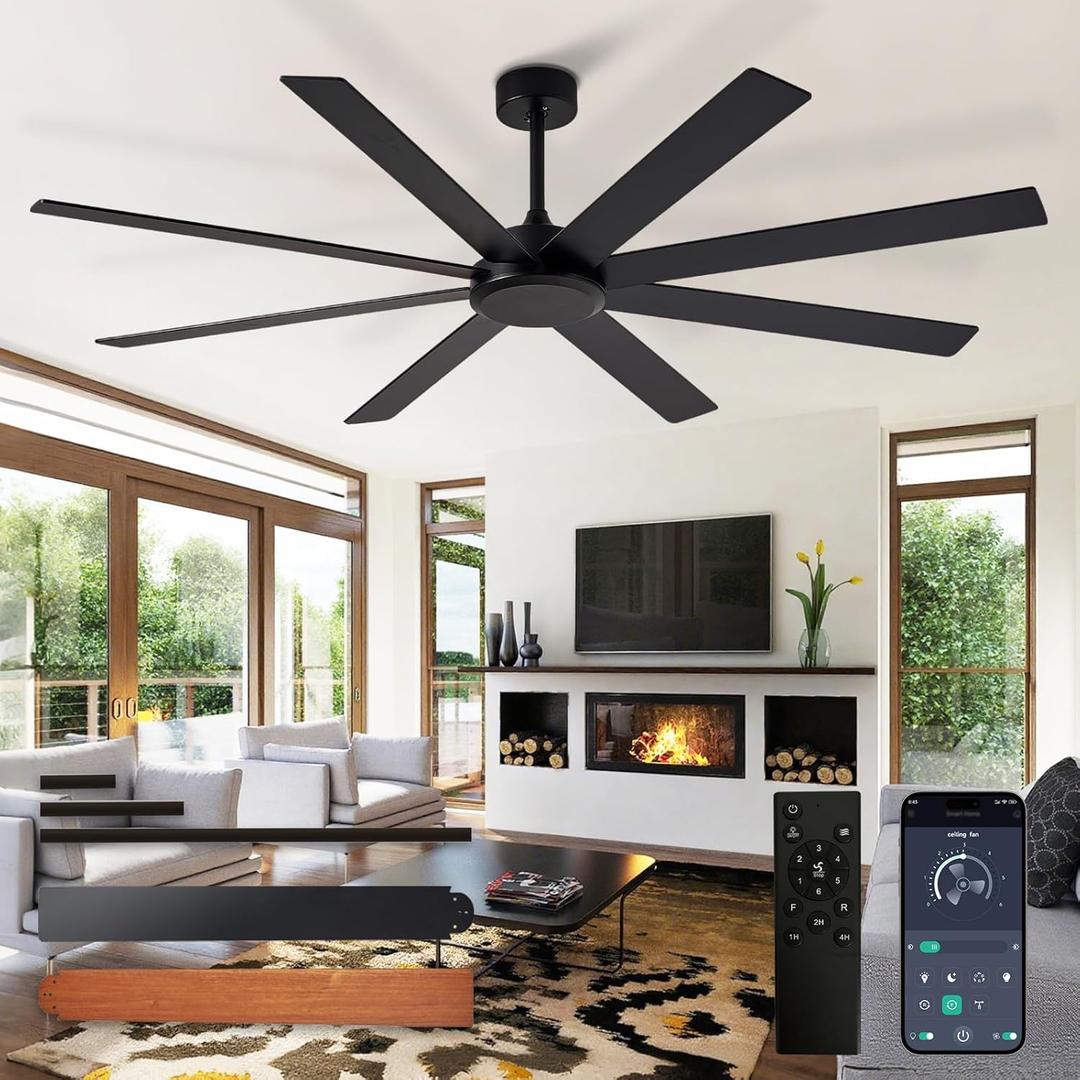 Depuley Black Ceiling Fan without Light: 66 Inch Indoor/Outdoor Fan Reversible DC Motor 6 Speed - Dual 8 Blades Large Ceiling Fans with No Light for Living Room Covered Patio