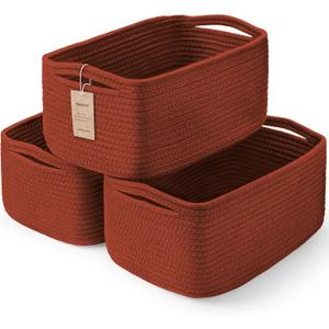 3-Pack Shelf Baskets for Organizing, Closet Organizer Bins, Small Woven Baskets, Rope Toy Basket, Storage Basket for Shelves, Cube Decorative Box, 11.87.85.1, Oxide Red