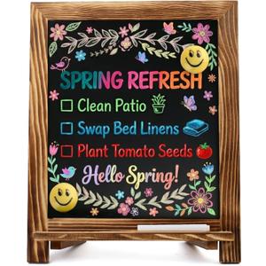LotFancy 15"x12" Magnetic Chalk Board Sign, Small Wood Framed Tabletop Black Easel Chalkboard, Foldable Standing Ledge,1 White Chalk Pen 2 Magnets and Wall Hanging Kits Included,Rustic Brown