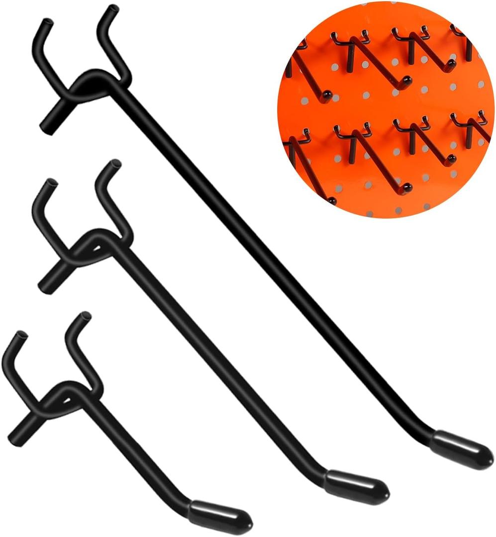 60Pcs Black Pegboard Hooks, 2/4/6 Inch Pegboard Wall Hook Heavy Duty PegBoard Shelving Hook Fit 1/4" PegBoard Metal Hanging Pegboard Display Hook Holder Organizer for Kitchen Store