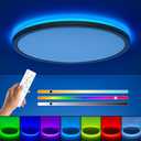 RGB Flush Mount LED Ceiling Light with Remote, 12 Inch Ceiling Light Fixture with Color Changing Backlight, 3000K-6500K Dimmable, 24W for Bedroom Kids Room Black