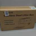 TENTIZON Stainless Steel Cat Litter Box with Lid, Large Covered Enclosed Kitty Litterbox with Hood, Flip Top, High Side, Litter Mat, Scoop for Big Cats, Kitten, No Odor, No Mess, Easy Clean, Grey