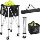 YooKoo Tennis Ball Hopper for 150 Balls, Tennis Ball Basket for Serve Training, Foldable Tennis Ball Cart with Storage Bag, Portable Pickleball Baseball Hopper Basket