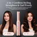 2 x Portable Hair Straightener & Curler 2 in 1, Mini Size, Pink | Cordless, USB Rechargeable, 2600mAH Battery, Ceramic, For Women & Men