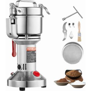 VEVOR 300g Electric Grain Mill Grinder, High Speed 1500W Commercial Spice Grinders, Stainless Steel Pulverizer Powder Machine, for Dry Grains Spices Cereals Coffee Corn Pepper, Straight Type