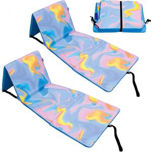 Colored Portable Beach Chair with Back Support, Folding Lounge Chair for Adults Adjustable Beach Mat Lightweight Tanning Chair for Outdoor Sand Camping Sunbathing, 2 pcs