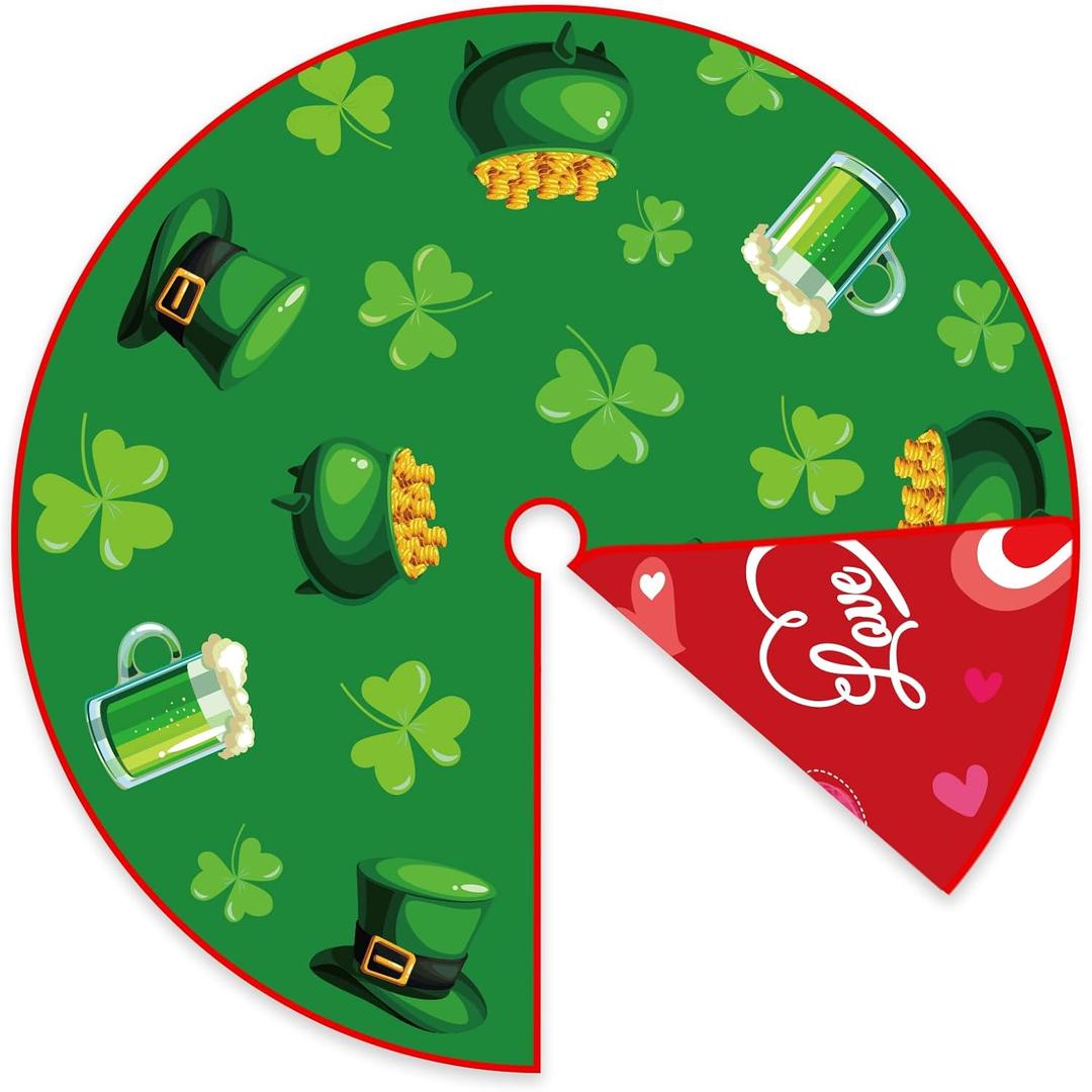 St Patricks Day Tree Skirt St Patricks Day Decorations 36" Reversible Shamrock Double Sided Print Mat for Trees St Patricks Day Decor Holiday Party Garden Indoor Home Decorations
