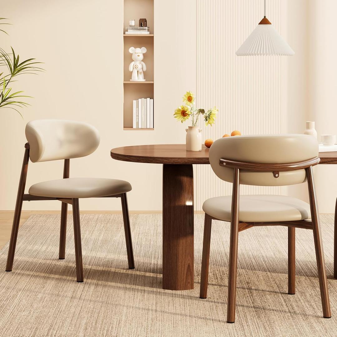 Kitchen Dining Chairs Set of 2 Modern Upholstered Dining Room Chair with Metal Legs, Walnut Leg/Khaki (18 Inch Light Khaki/Walnut)