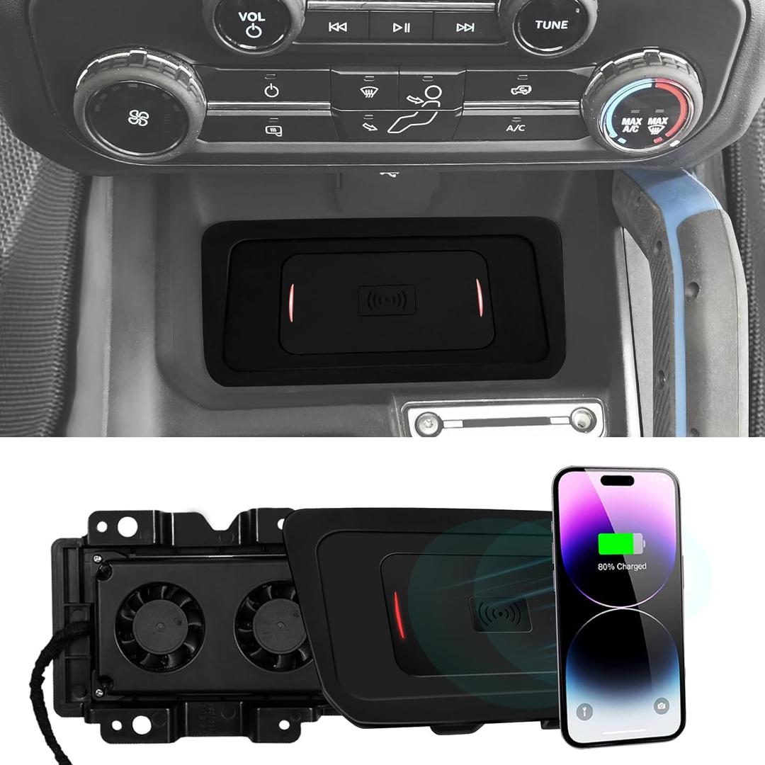 Mabett Console Wireless Charging Pad with Built-in Cooling Fan 15W for Ford Bronco Accessories, Console Wireless Charger Upgrade for Bronco 2021 2022 2023 2024 2/4-Door