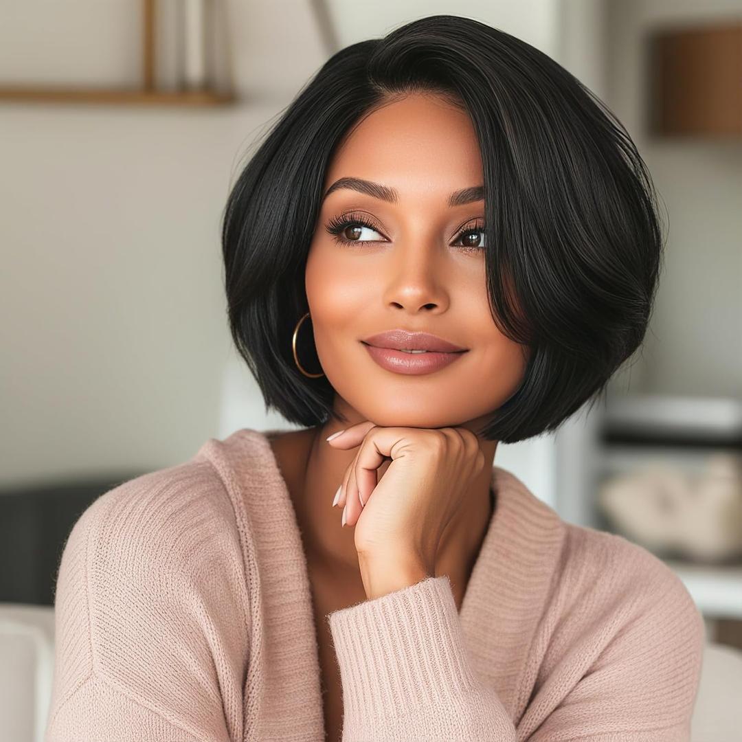 Short Bob Wig, Synthetic Hair, Black, Natural Looking Synthetic Hair Wigs for Women Female Wig Bob Hairstyles Brown Hair (Black)