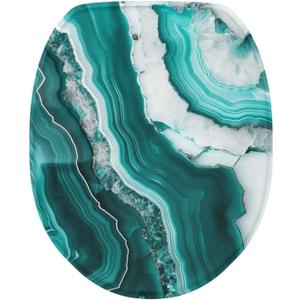 Marble Toilet Lid Cover Elongated Teal Oblong Toilet Seat Cover Soft and Absorbent Toilet Toilet Seat Lid Covers for Bathroom Decorative Washable Toilet Lid Covers Accessories