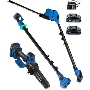 LUXTER 5-in-1 Cordless Pole Saw & Hedge Trimmer Brushless Electric Mini Chainsaw Auto Oiling 15-FT Max Reach Pole Saw for Tree Trimming Trimmer Limb Branch Cutter 2 X 2.0Ah Battery & Charger Include