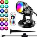 RGBW Spot Lights Indoor, 6W Uplighting 16 Color Changing Uplights Indoor with Remote Control, Plant Spotlight Party Decorative with Base and Stake,1 Pack