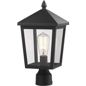 zeyu Outdoor Post Light, 16 Inch Exterior Pole Light Pillar Lantern with Clear Glass Shade and Black Finish, 20076P (Large - 1 Pack)