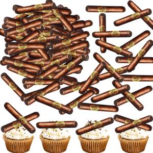 Ercadio 55 PCS Edible Cigarettes Party Cupcake Toppers Pick for Father's Day Cake Drink Topper Favor for Cigarettes Theme Summer Family Party Decor Supplies (Brown)