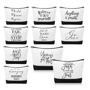 Sanwuta 30pcs Inspirational Makeup Bags Bulk Valentine's Day Gifts for Women Cosmetic Bags Cosmetic Pouch with Zipper Thank You Gift for Coworkers Employee (Classic)