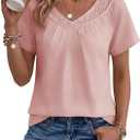 Falechay Women's Blouses Summer Short Sleeve Boho Tops V Neck Pleated Casual Flowy Loose Fit Cute Basic Tunic (XL)