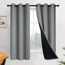 Yakamok 63 Inch Length 100% Blackout Curtains for Bedroom, 2 Thick Layers Thermal Insulated Grommet Total Blackout Drapes with Black Liner for Living Room (42Wx63L,Grey, 2 Panels)