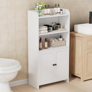 Homhedy Small Bathroom Storage Cabinet, Freestanding Toilet Paper Storage with 2 Doors and Shelves, Bathroom Organizers and Storage for Small Spaces, Laundry Room, 9.8" D x 19.7" W x 39.9" H, White