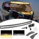 Wsays 52 Inch 300w Dual Row Curved LED Amber/White Strobe Light Bar with Wiring Harness Kit & Upper Roof Windshield Mounting Brackets Compatible with Can-am Maverick X3 MAX 2017-2025, 2 Pack