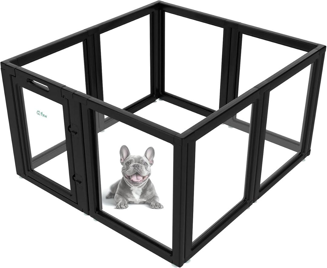 FXW AuraSpace Acrylic Indoor Dog Playpen for Puppies and Small Dogs, 24 Inch, 8 Panels, Black