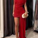 Kwunbwa Women's Sleeveless Ruched Maxi Dress Sexy Irregular Bodycon Casual Elegant Club Party Cocktail Long Dresses (Red, L)
