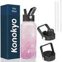 Konokyo 40 oz Insulated Water Bottle Stainless Steel Sport Bottles with 3 Lids, Marble Blossom