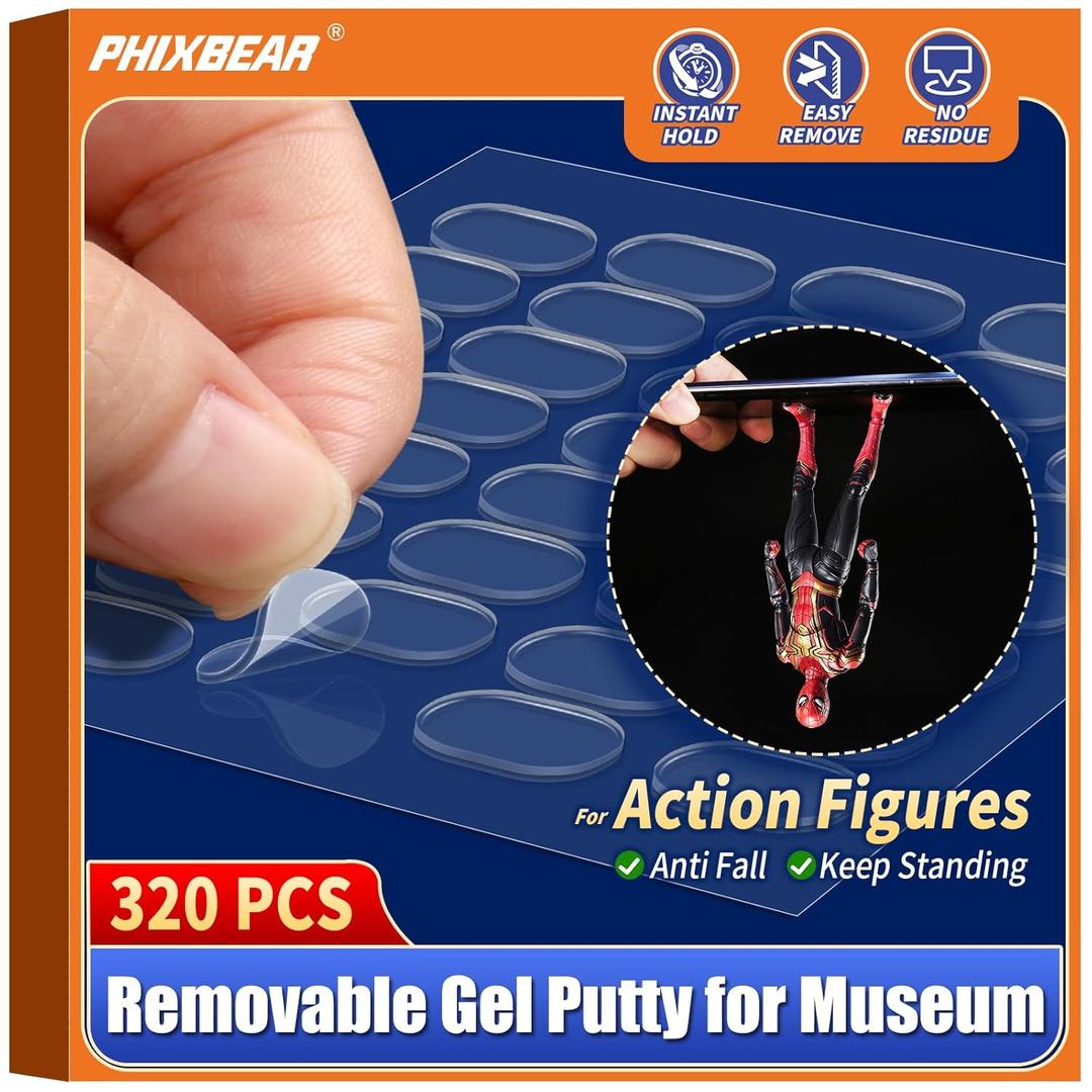 320 Pcs Removable Gel Glue Putty for Museum Action Figures, Clear Earthquake Putty Adhesive Dots, Sticky Tack for Wall Hanging, 0.31x 0.51 Wax Mounting Tape