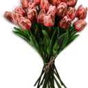 Canlierr 24 Pcs Artificial Faux Tulips Set Fake Real to Touch Tulip Flowers Decor Primitive Grungy Country Bouquet for Spring Vintage Rustic Table Centerpiece(Pink)
