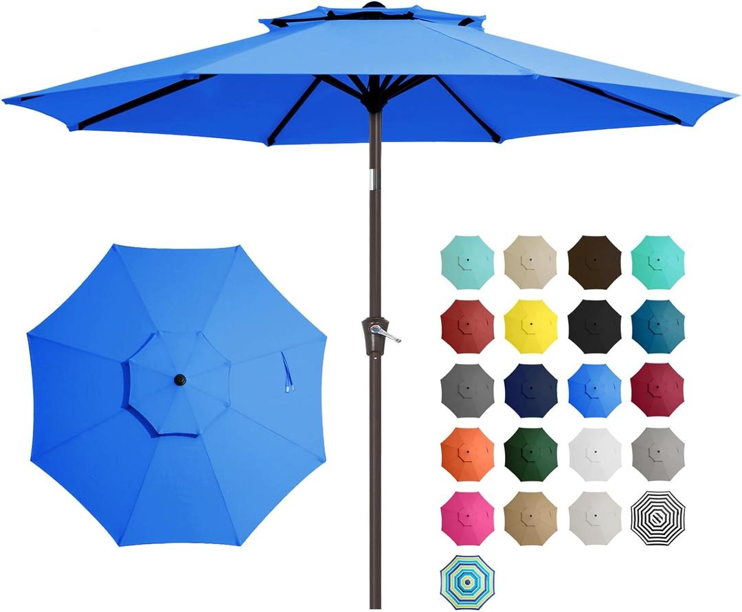 JEAREY 9' 2-Tiers Patio Umbrellas Outdoor Table Market Umbrella w/Push Button Tilt/Crank, 8 Sturdy Ribs, UV Protection Waterproof Sunproof(Royal Blue)