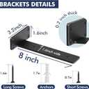 Starunder 4 Pack Floating Shelf Brackets, 8 inch Heavy Duty Industrial Shelf Bracket, Black Metal L Brackets for Shelves Support DIY(1/5 Inch Thicked)