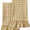 HunnmingRe Yellow Kitchen Towels Set of 2, 100% Cotton Ruffled Gingham Dish Towels 18"x28" Tea Cloths Classic Plaid Pattern for Farmhouse Charm, Drying Dishes, Entertaining Guests