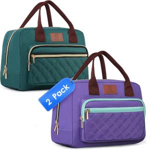 Genteen Lunch Bag Lunch box for Women men Insulated Tote LunchBox for Adult Women Men Reusable Lunch Box with Front Pocket for Work, Picnic or Travel-18 Cans/14 Liters - PURPLE/LAKE GREEN