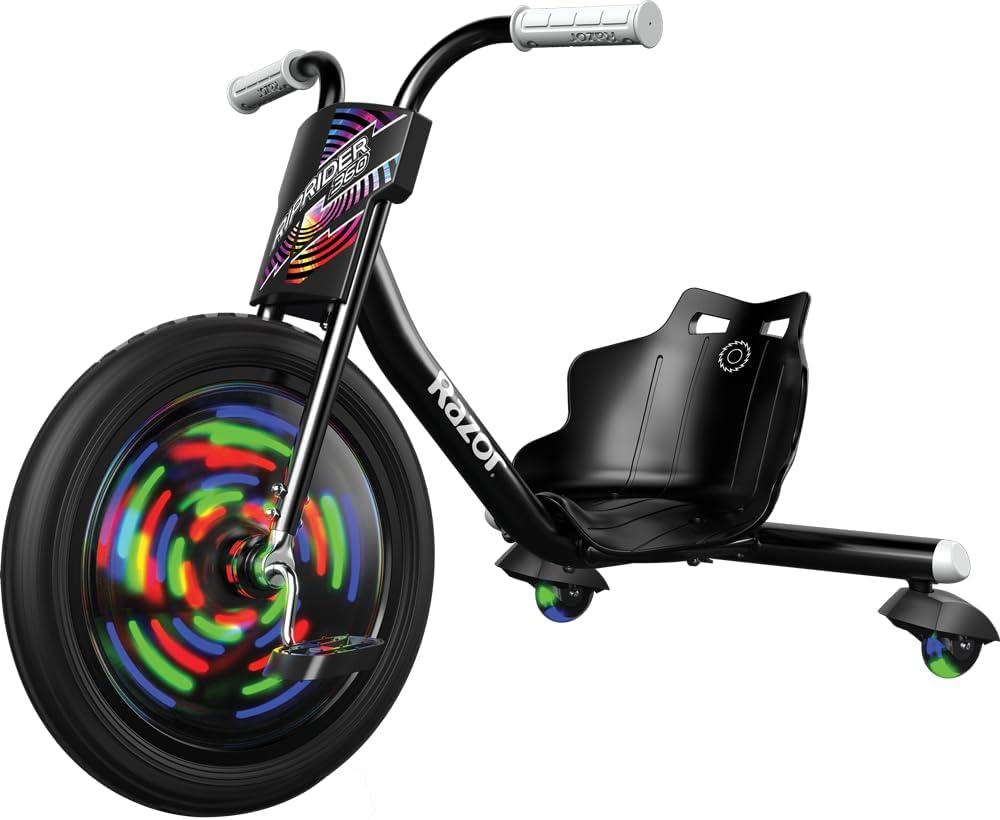 Razor RipRider 360 Lightshow Trike with Rear Casters and with Motion-Activated Multi-Color Lights, 3 Wheeled Drifting Ride-On for Kids Ages 5 and Up, 23.82 inches x 39.5 inches x 25.5 inches