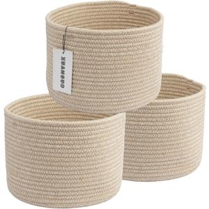 Woven Cotton Storage Baskets - 3-Pack Round Bins (10x10x7'') for Shelves, Closets & Bookcases | Durable Rope Organizers for Nursery, Baby, Toys, Easter & More (Oatmeal)