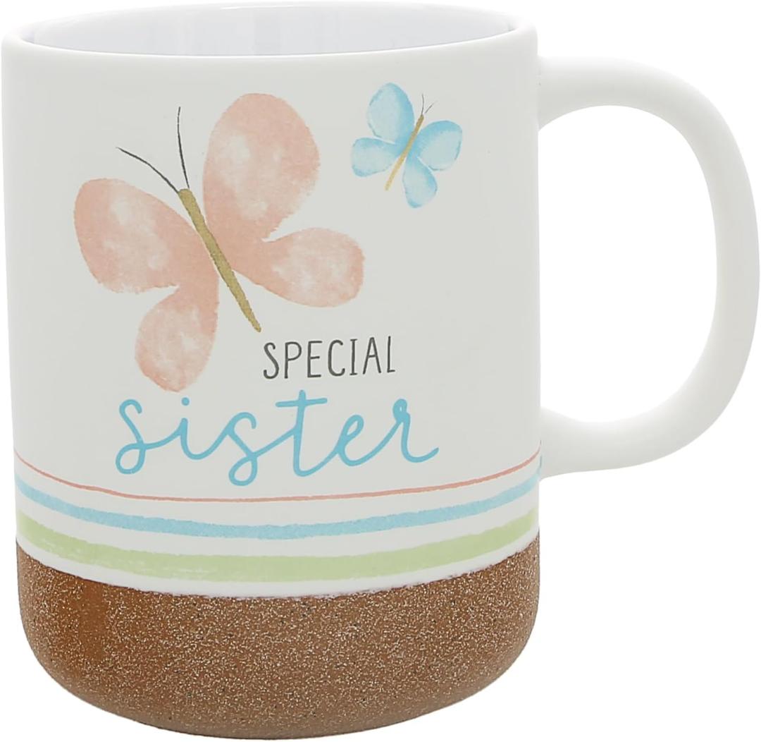 Pavilion - 16 oz 473 mL Coffee Mug Tea Cup Striped Sandy Glazed Bottom Watercolor Bestie BFF Friendship Mom Grandma Sister Daughter Encouragement Gift Present (Sister)