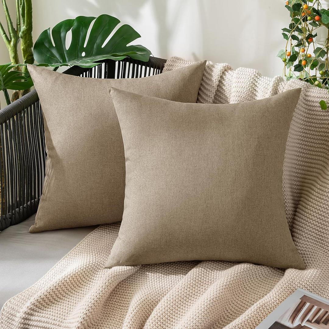 MIULEE Pack of 2 Decorative Outdoor Solid Waterproof Throw Pillow Covers Faux Linen Garden Farmhouse Cushion Cases for Patio Tent Balcony Couch Sofa 20x20 Inch Taupe Grey