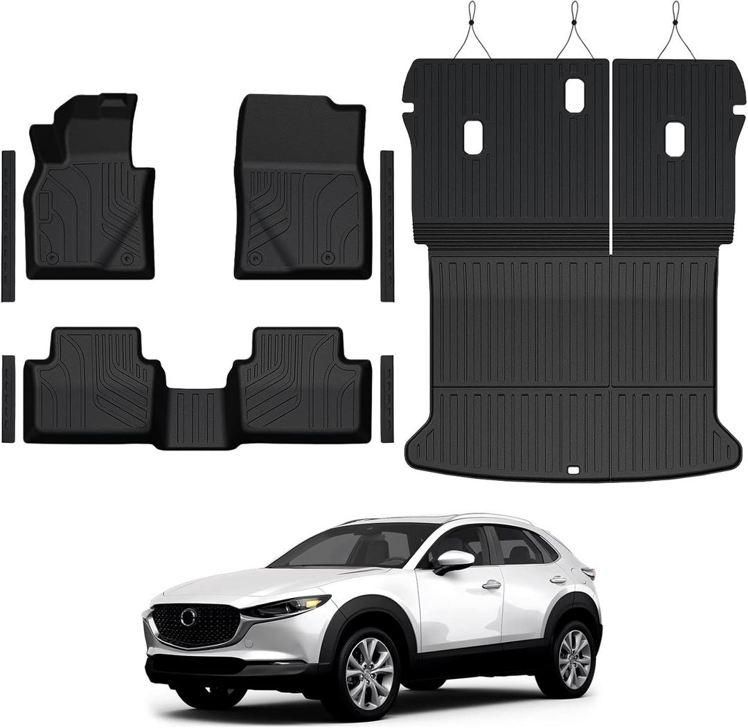 Floor Mats for Mazda CX-30 2020-2026, All Weather Floor Mats Trunk Cargo Liner with Backrest Protectors and Door Sill Guards Accessories, Full Coverage Set