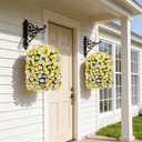 HyeFlora Artificial Flowers with Basket for Outdoors, 3pcs Faux Hanging Morning Glory Silk Fake Flowers Lifelike Plants UV Resistant Flowers for Outside Planter Patio Garden Porch Decor (Yellow)
