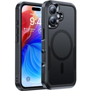 Magnetic for iPhone 16 Case Military-Grade Dual-Layer Shockproof, Heavy Duty Rugged Protection Phone Case [Fit for MagSafe] Anti-Fingerprint Anti-Scratch for iPhone16 Cover 6.1", Black
