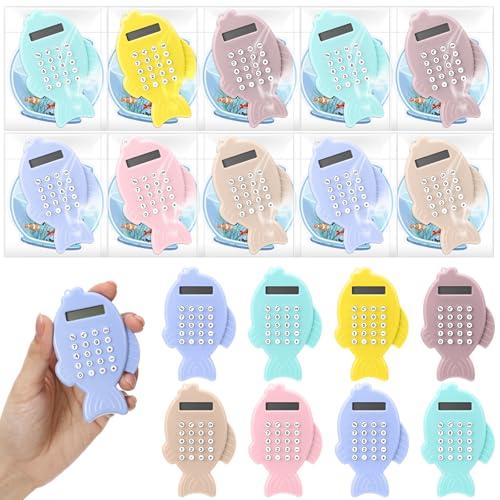 Tellegloww 30 Set Mini Calculator Bulk Cute Basic Fish Shape Pocket Small Calculator with Happy Card for Students Kids Classroom School Home Office