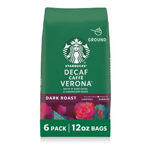 Starbucks Ground Coffee, Dark Roast Hot or Iced Coffee, Decaf Caff Verona, Six 12 oz Bags (EXP 11/02/26)